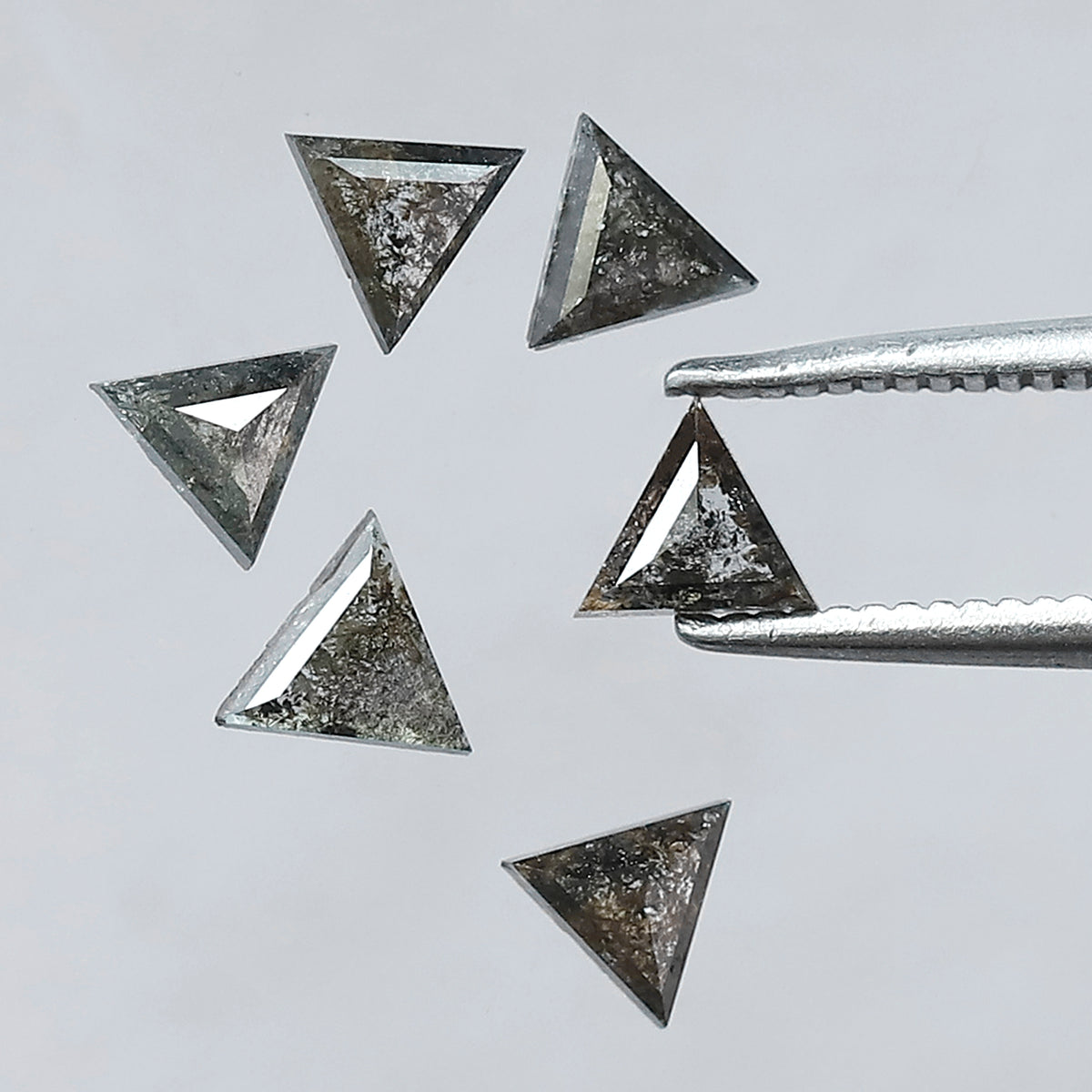 1.06 Ct, 6 Pcs Earth Mined Triangle Cut Gray Black Salt and Pepper Diamonds for Jewelry Making