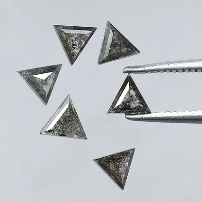 1.06 Ct, 6 Pcs Earth Mined Triangle Cut Gray Black Salt and Pepper Diamonds for Jewelry Making