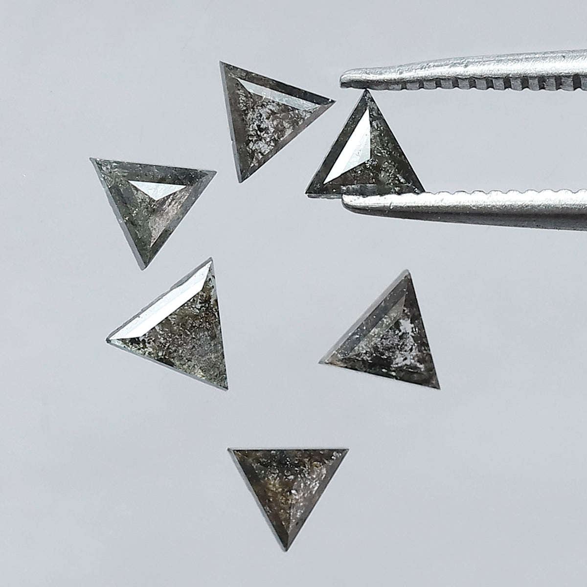 1.06 Ct, 6 Pcs Earth Mined Triangle Cut Gray Black Salt and Pepper Diamonds for Jewelry Making