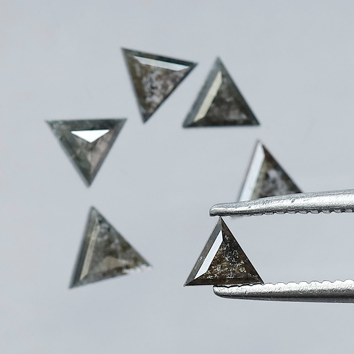 1.06 Ct, 6 Pcs Earth Mined Triangle Cut Gray Black Salt and Pepper Diamonds for Jewelry Making