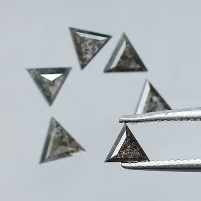 1.06 Ct, 6 Pcs Earth Mined Triangle Cut Gray Black Salt and Pepper Diamonds for Jewelry Making