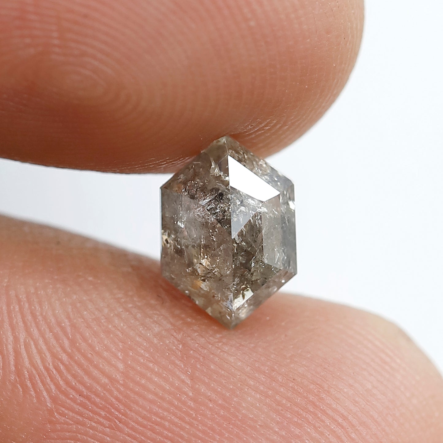 Natural Brown Black Salt and Pepper Hexagon Diamond 1.52 Ct, Elongated Loose Ethical Diamond for Pendant, Wedding Jewelry
