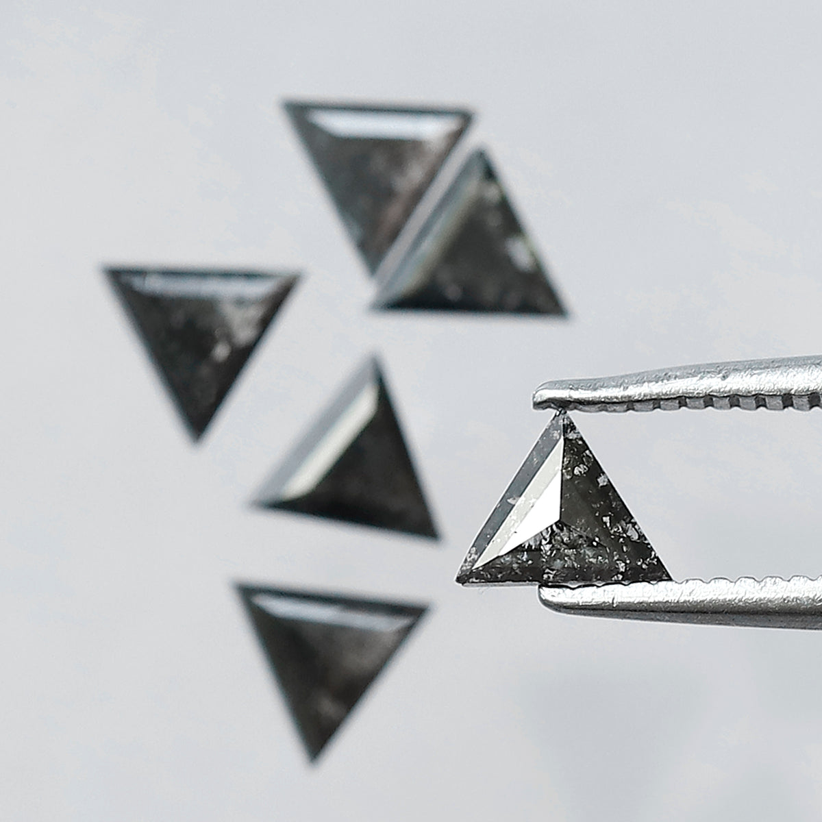 1.28 Ct Natural Salt and Pepper Triangle Cut Loose Diamond Lot | Gray Black Diamond 4.40 x 4.40 mm for Jewelry