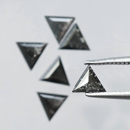 1.28 Ct Natural Salt and Pepper Triangle Cut Loose Diamond Lot | Gray Black Diamond 4.40 x 4.40 mm for Jewelry