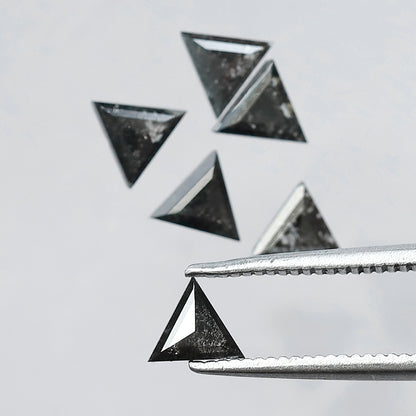 1.28 Ct Natural Salt and Pepper Triangle Cut Loose Diamond Lot | Gray Black Diamond 4.40 x 4.40 mm for Jewelry