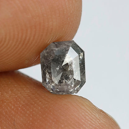 0.81 Ct Emerald Cut Salt & Pepper Diamond, Natural Gray Black Loose Diamond for Anniversary Ring Gift