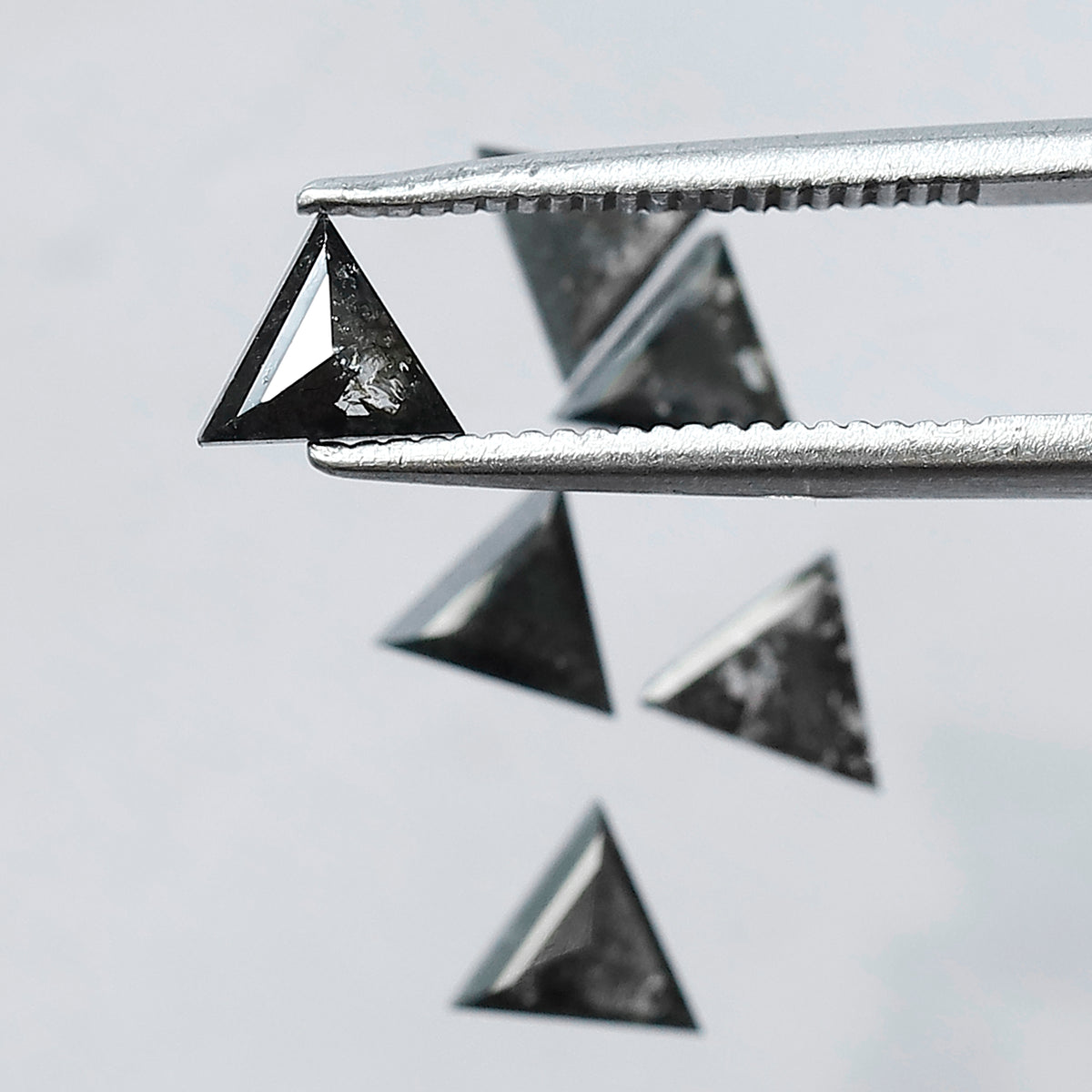 1.28 Ct Natural Salt and Pepper Triangle Cut Loose Diamond Lot | Gray Black Diamond 4.40 x 4.40 mm for Jewelry