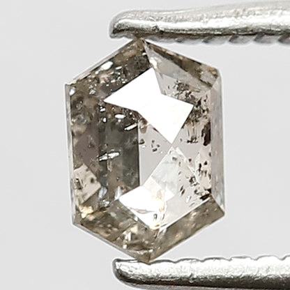 0.38 CT Elongated Hexagon Shape Diamond Loose Natural 5.5 MM Brownish Black Color Diamond Salt and Pepper Rustic Diamond