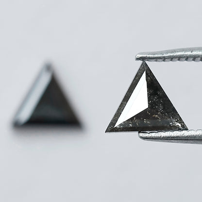 0.92 CT Triangle Cut Salt and Pepper Diamond Pair | Natural Gray Black Loose Diamonds | Conflict Free Matching Stones for Stud Earrings
