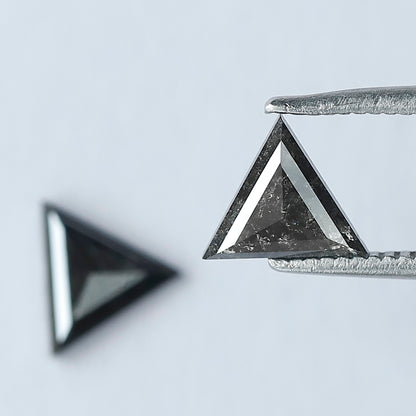 0.92 CT Triangle Cut Salt and Pepper Diamond Pair | Natural Gray Black Loose Diamonds | Conflict Free Matching Stones for Stud Earrings