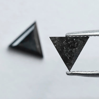 0.92 CT Triangle Cut Salt and Pepper Diamond Pair | Natural Gray Black Loose Diamonds | Conflict Free Matching Stones for Stud Earrings