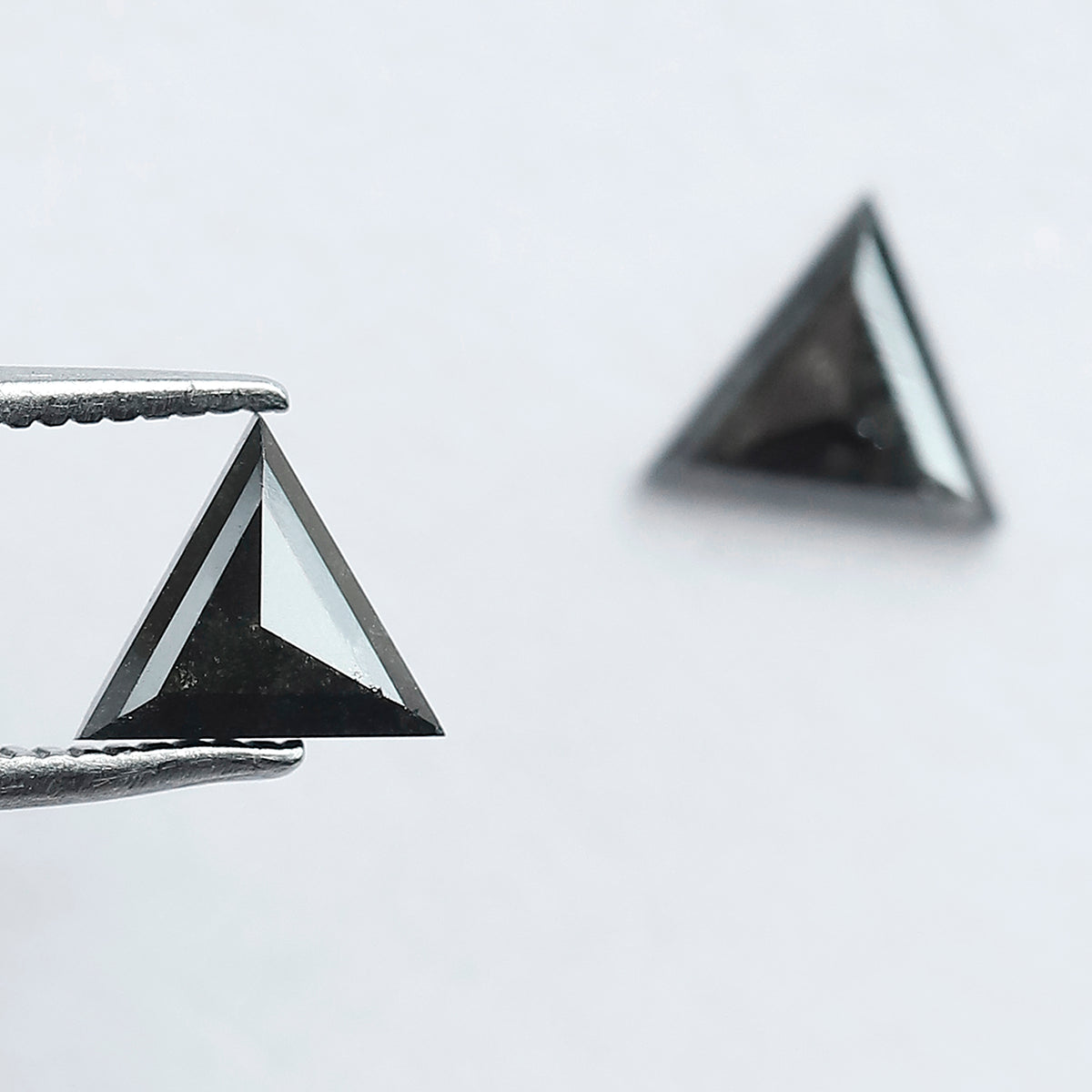 0.92 CT Triangle Cut Salt and Pepper Diamond Pair | Natural Gray Black Loose Diamonds | Conflict Free Matching Stones for Stud Earrings