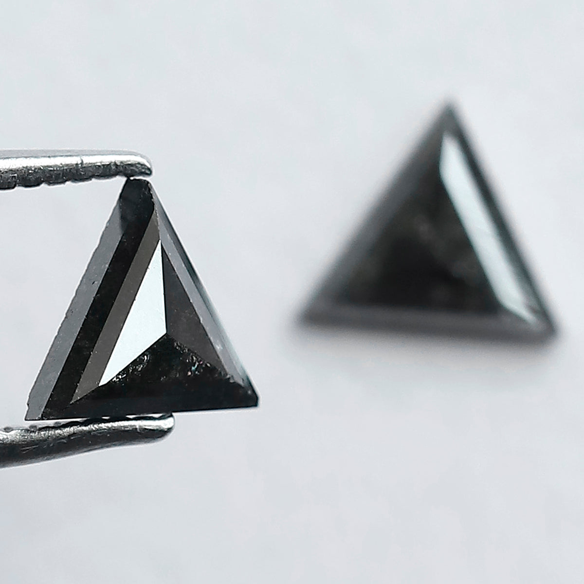 0.92 CT Triangle Cut Salt and Pepper Diamond Pair | Natural Gray Black Loose Diamonds | Conflict Free Matching Stones for Stud Earrings