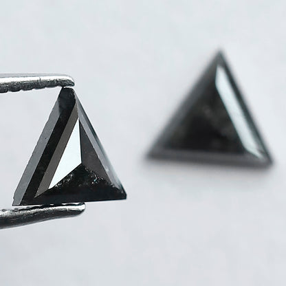 0.92 CT Triangle Cut Salt and Pepper Diamond Pair | Natural Gray Black Loose Diamonds | Conflict Free Matching Stones for Stud Earrings