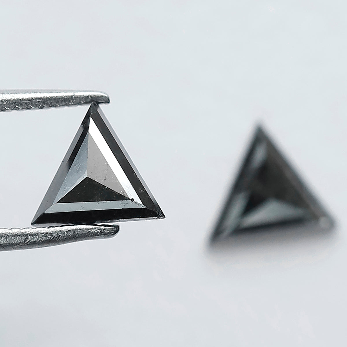 0.92 CT Triangle Cut Salt and Pepper Diamond Pair | Natural Gray Black Loose Diamonds | Conflict Free Matching Stones for Stud Earrings