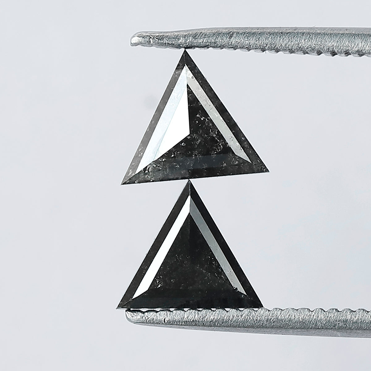 0.92 CT Triangle Cut Salt and Pepper Diamond Pair | Natural Gray Black Loose Diamonds | Conflict Free Matching Stones for Stud Earrings