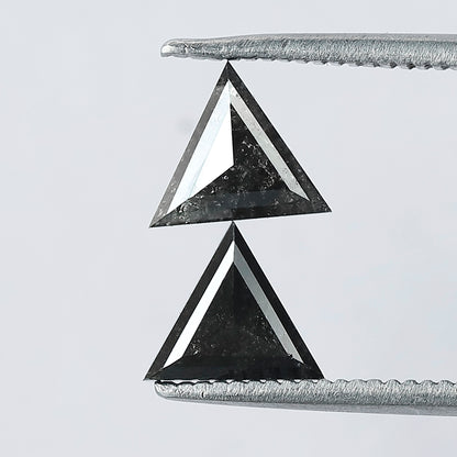 0.92 CT Triangle Cut Salt and Pepper Diamond Pair | Natural Gray Black Loose Diamonds | Conflict Free Matching Stones for Stud Earrings