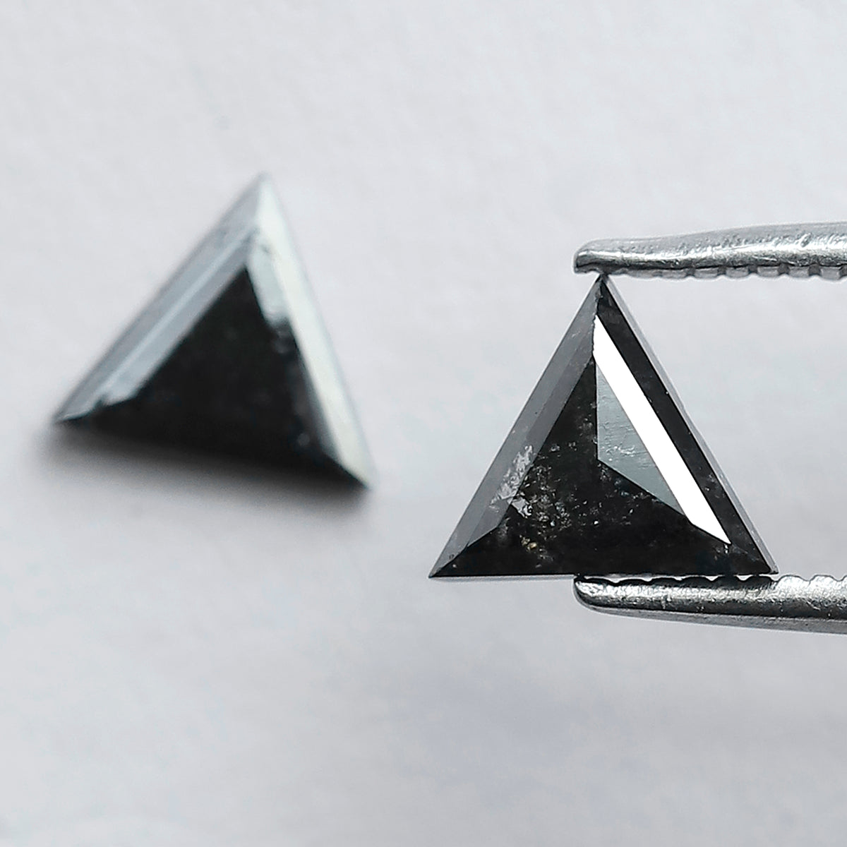 Natural Salt and Pepper Triangle Diamonds Pair 0.97 CT | Gray Black Loose Conflict Free Diamonds for Earrings Making