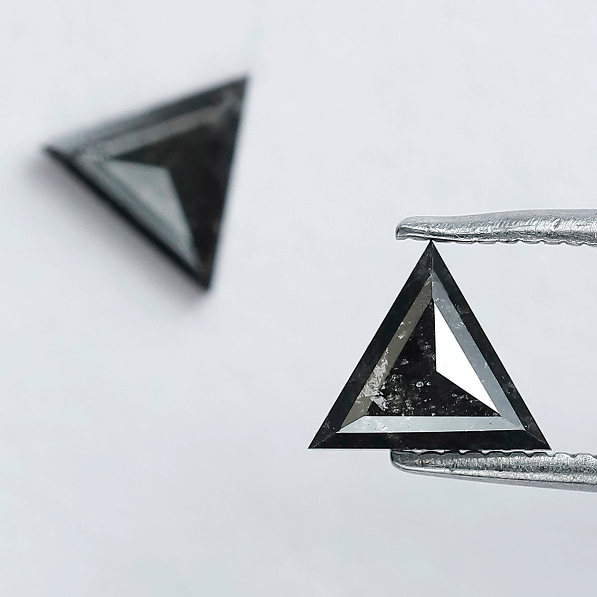 Natural Salt and Pepper Triangle Diamonds Pair 0.97 CT | Gray Black Loose Conflict Free Diamonds for Earrings Making