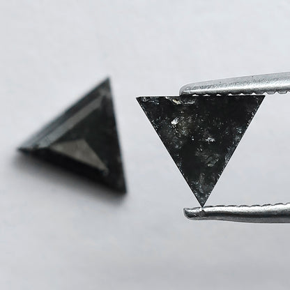 Natural Salt and Pepper Triangle Diamonds Pair 0.97 CT | Gray Black Loose Conflict Free Diamonds for Earrings Making