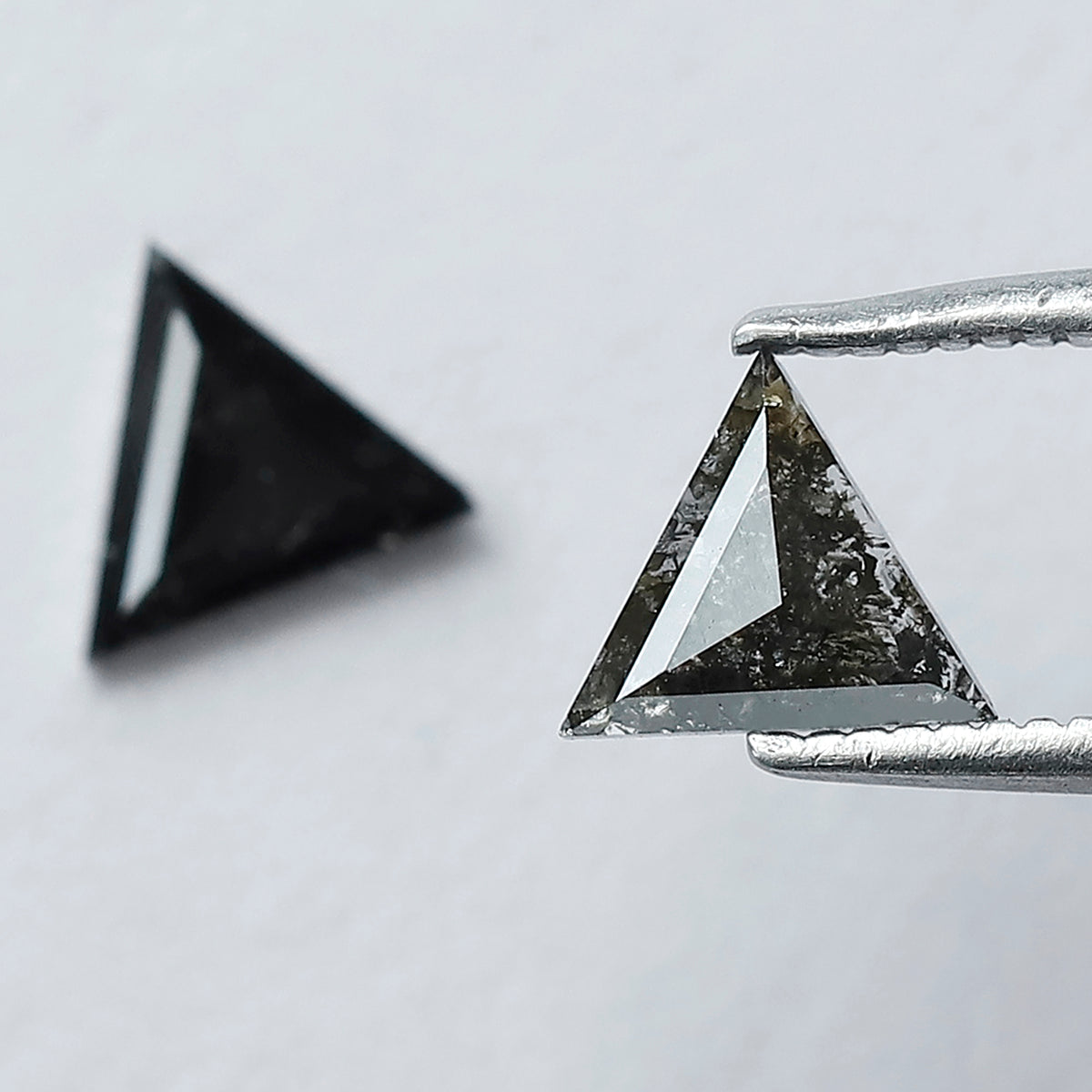 0.69 Carat Matching Triangle Cut Diamonds | Natural Gray Black Salt and Pepper Loose Stones | Ethical Stud Earring Pair