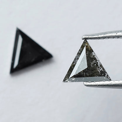 0.69 Carat Matching Triangle Cut Diamonds | Natural Gray Black Salt and Pepper Loose Stones | Ethical Stud Earring Pair