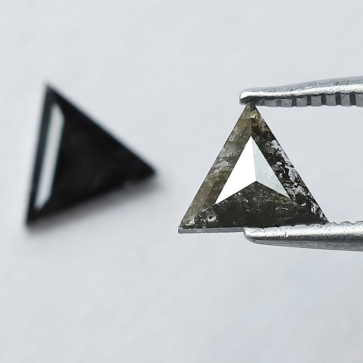 0.69 Carat Matching Triangle Cut Diamonds | Natural Gray Black Salt and Pepper Loose Stones | Ethical Stud Earring Pair