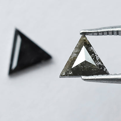 0.69 Carat Matching Triangle Cut Diamonds | Natural Gray Black Salt and Pepper Loose Stones | Ethical Stud Earring Pair