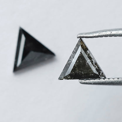 0.69 Carat Matching Triangle Cut Diamonds | Natural Gray Black Salt and Pepper Loose Stones | Ethical Stud Earring Pair