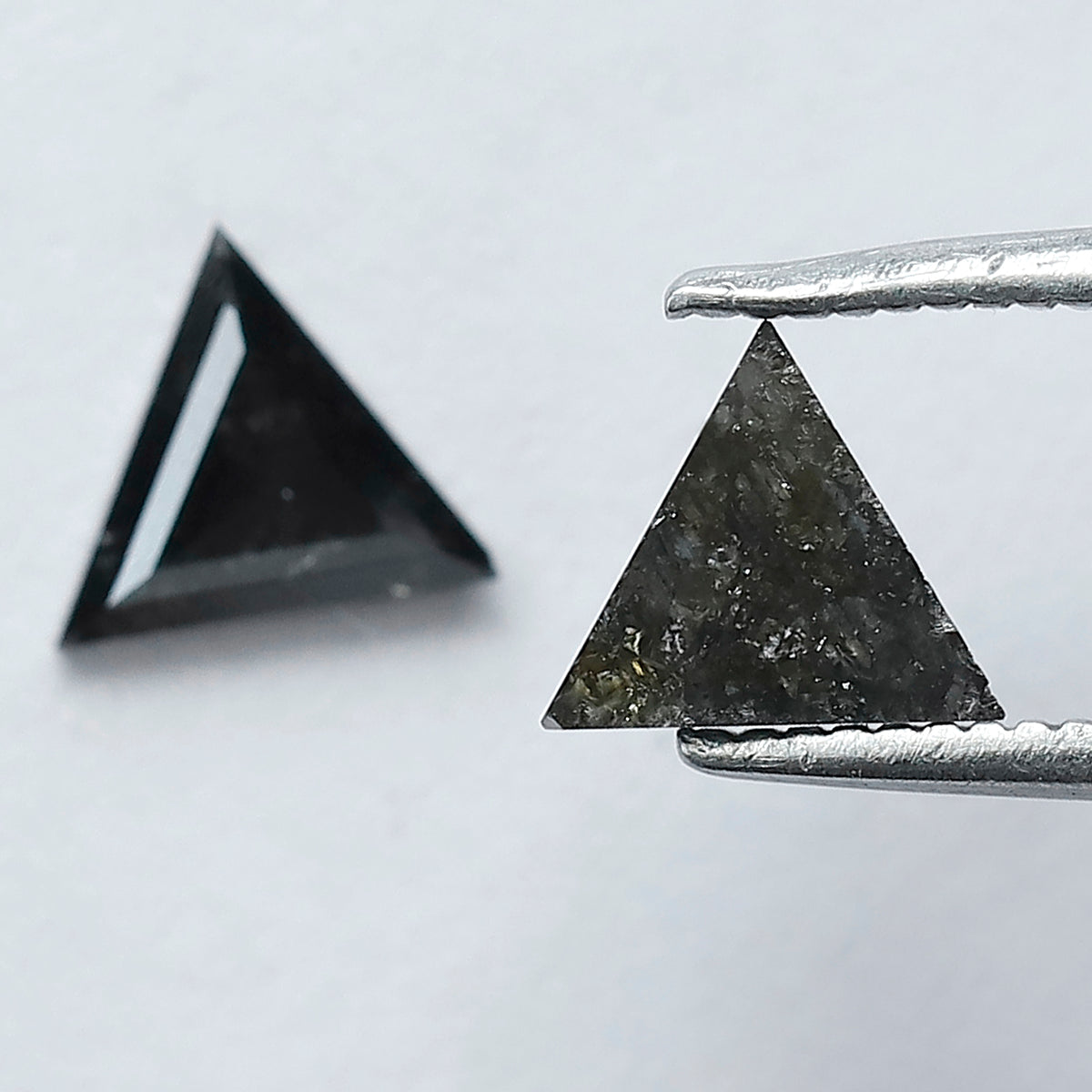 0.69 Carat Matching Triangle Cut Diamonds | Natural Gray Black Salt and Pepper Loose Stones | Ethical Stud Earring Pair