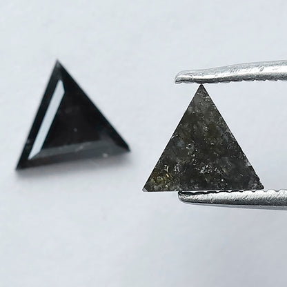0.69 Carat Matching Triangle Cut Diamonds | Natural Gray Black Salt and Pepper Loose Stones | Ethical Stud Earring Pair