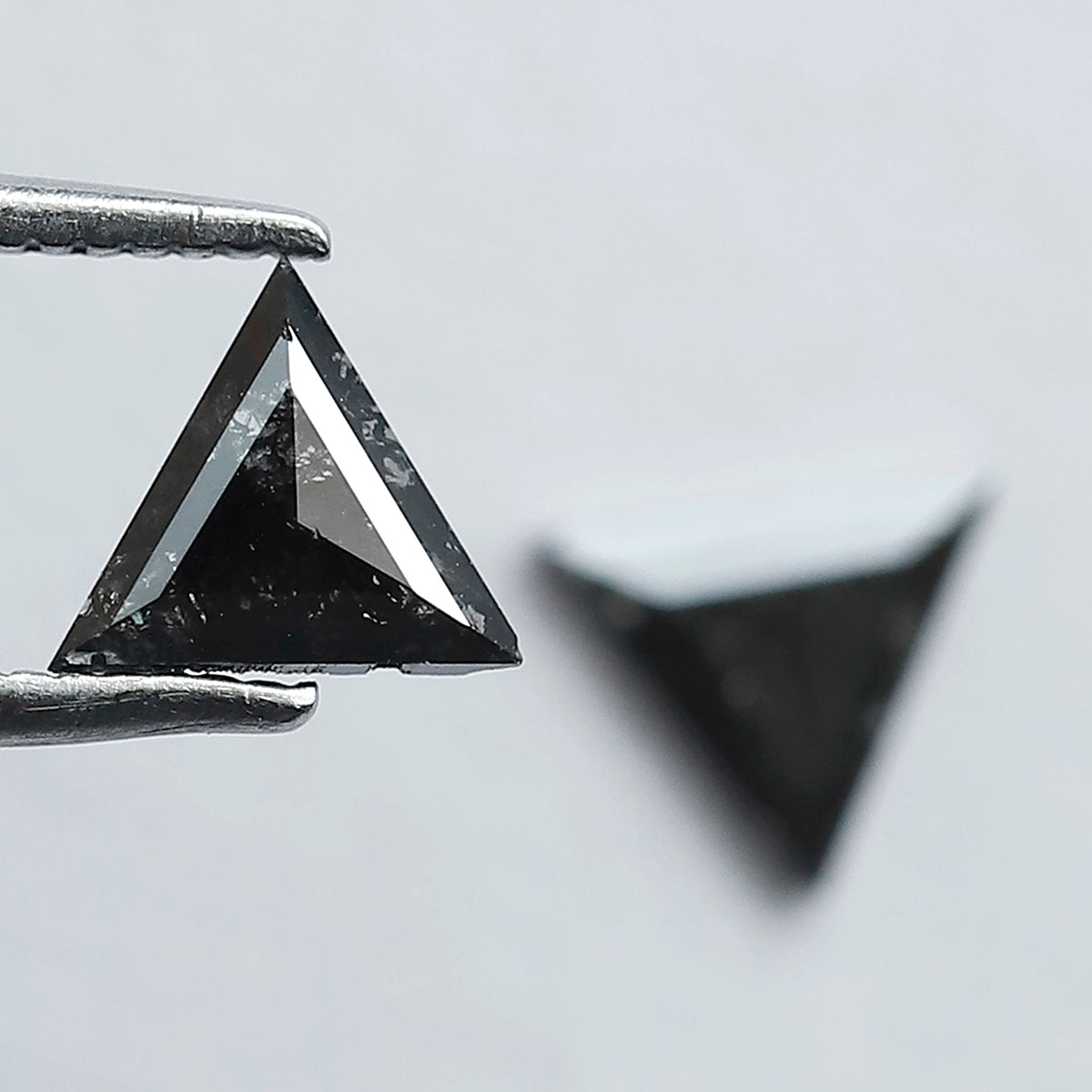 0.69 Carat Matching Triangle Cut Diamonds | Natural Gray Black Salt and Pepper Loose Stones | Ethical Stud Earring Pair