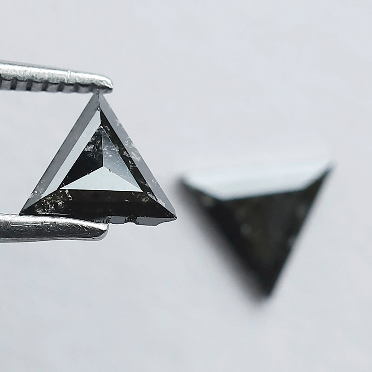 0.69 Carat Matching Triangle Cut Diamonds | Natural Gray Black Salt and Pepper Loose Stones | Ethical Stud Earring Pair