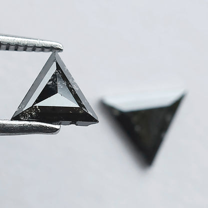 0.69 Carat Matching Triangle Cut Diamonds | Natural Gray Black Salt and Pepper Loose Stones | Ethical Stud Earring Pair