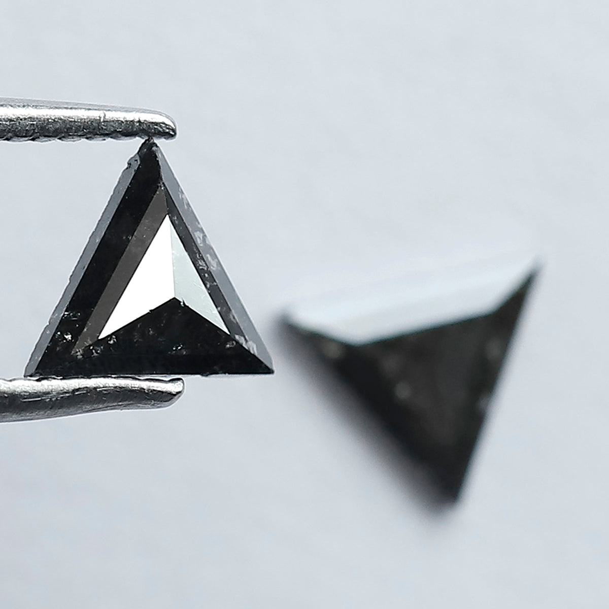 0.69 Carat Matching Triangle Cut Diamonds | Natural Gray Black Salt and Pepper Loose Stones | Ethical Stud Earring Pair