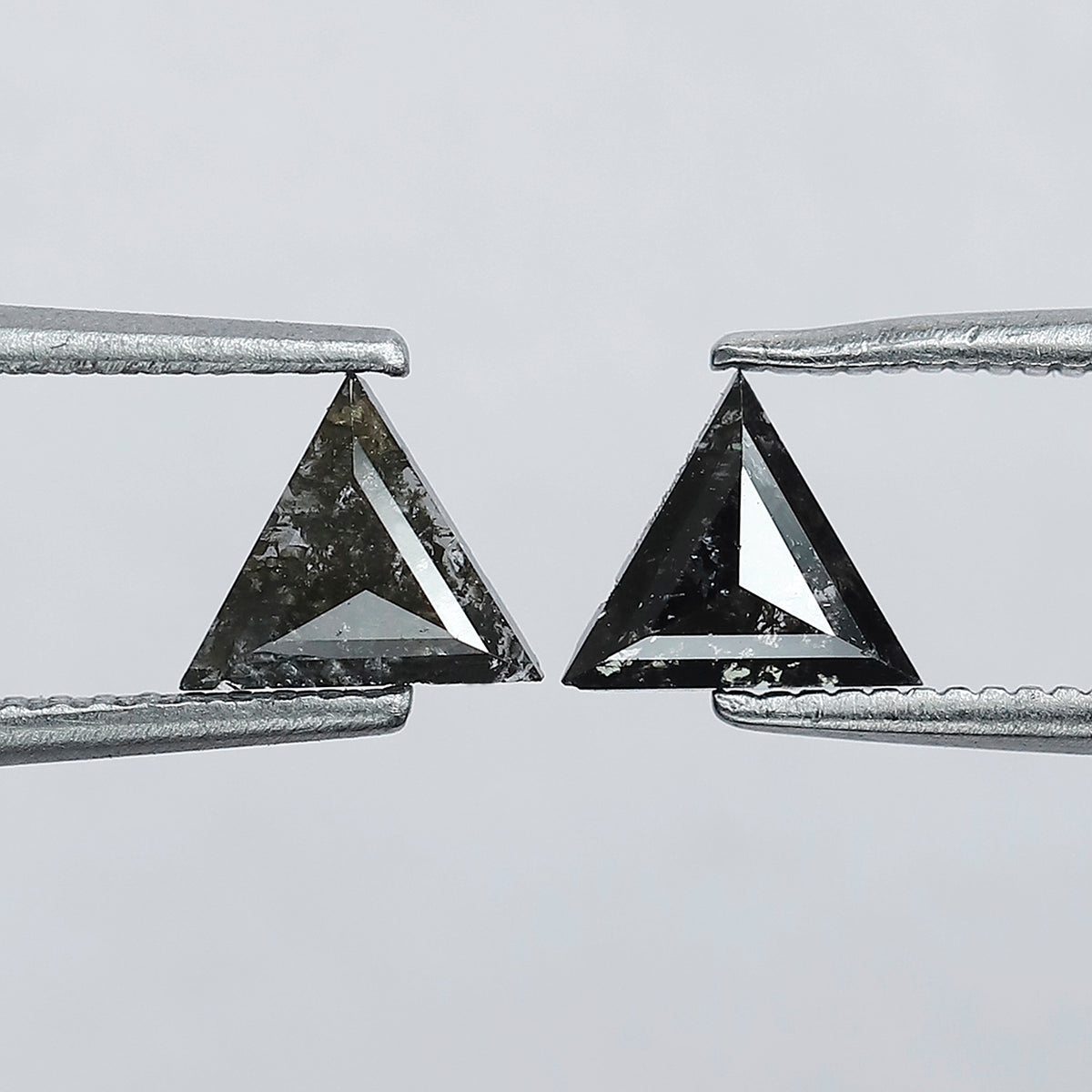 0.69 Carat Matching Triangle Cut Diamonds | Natural Gray Black Salt and Pepper Loose Stones | Ethical Stud Earring Pair
