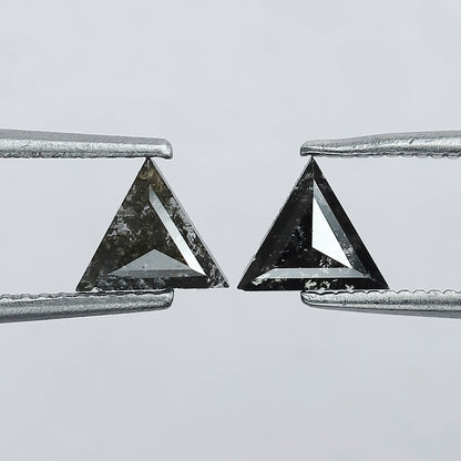 0.69 Carat Matching Triangle Cut Diamonds | Natural Gray Black Salt and Pepper Loose Stones | Ethical Stud Earring Pair