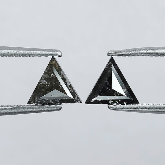 0.69 Carat Matching Triangle Cut Diamonds | Natural Gray Black Salt and Pepper Loose Stones | Ethical Stud Earring Pair