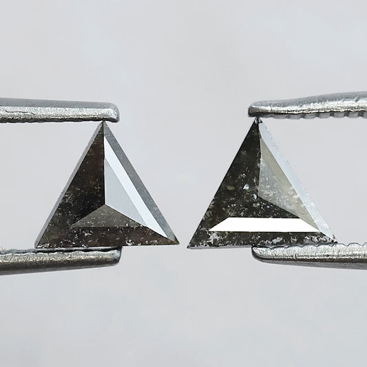 Natural Gray Black Triangle Diamonds Pair 0.68 CT | Earth Mined Salt and Pepper Loose Stones 5.50 x 5.40 mm