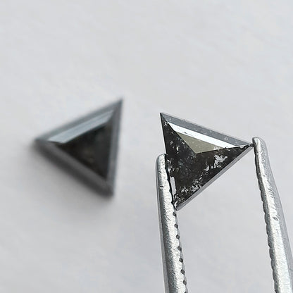 0.67 CT Matching Triangle Cut Diamonds | Natural Gray Black Salt and Pepper Loose Diamond Pair for Jewelry Making
