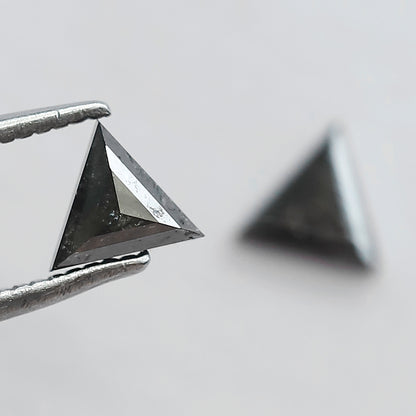 0.67 CT Matching Triangle Cut Diamonds | Natural Gray Black Salt and Pepper Loose Diamond Pair for Jewelry Making