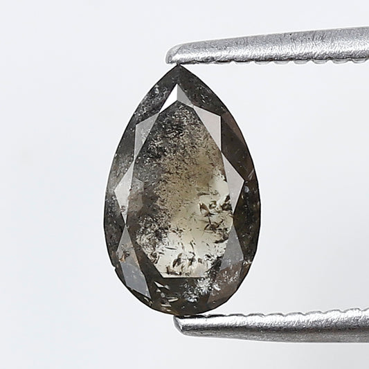 Pear Shape 0.89 CT Salt and Pepper Diamond, Natural Gray Black Loose Diamond, Conflict Free Unique Jewelry Stone