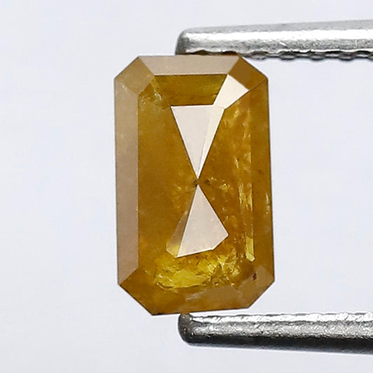 0.96 CT Emerald Shape Loose Diamond, Natural Yellowish 7 mm Rustic Diamond For Wedding Jewelry