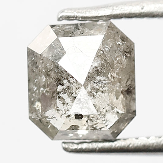 1.48 CT Emerald Shape Diamond Grey Black Color 6.4 MM Ethically Sourced Salt And Pepper Diamond For Custom Made Jewelry