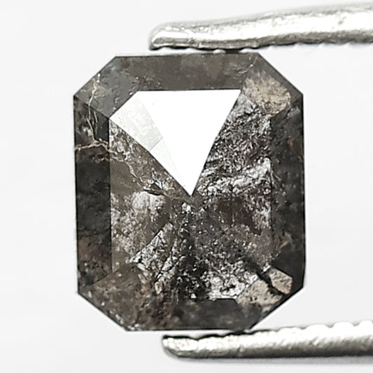 1.25 CT Emerald Shape Grey Black Color Diamond 6.7 MM Loose Natural Salt and Pepper Diamond Ring