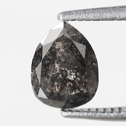 0.81 CT Pear Shape Salt and Pepper Diamond, Natural Gray Black Loose Diamond, Conflict Free Anniversary Ring Stone