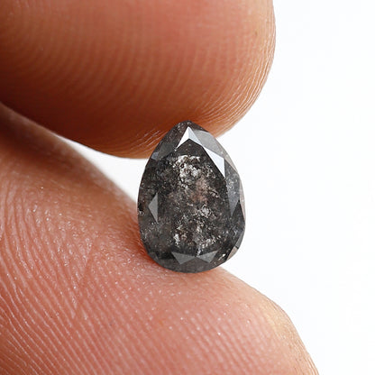0.81 CT Pear Shape Salt and Pepper Diamond, Natural Gray Black Loose Diamond, Conflict Free Anniversary Ring Stone