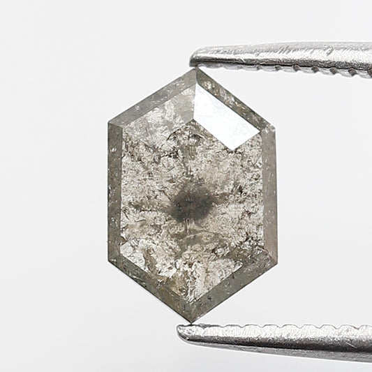 Natural 1.02 CT Hexagon Loose Earth Mined Diamond, 8.50 x 5.70 mm Gray Black Salt and Pepper Diamond