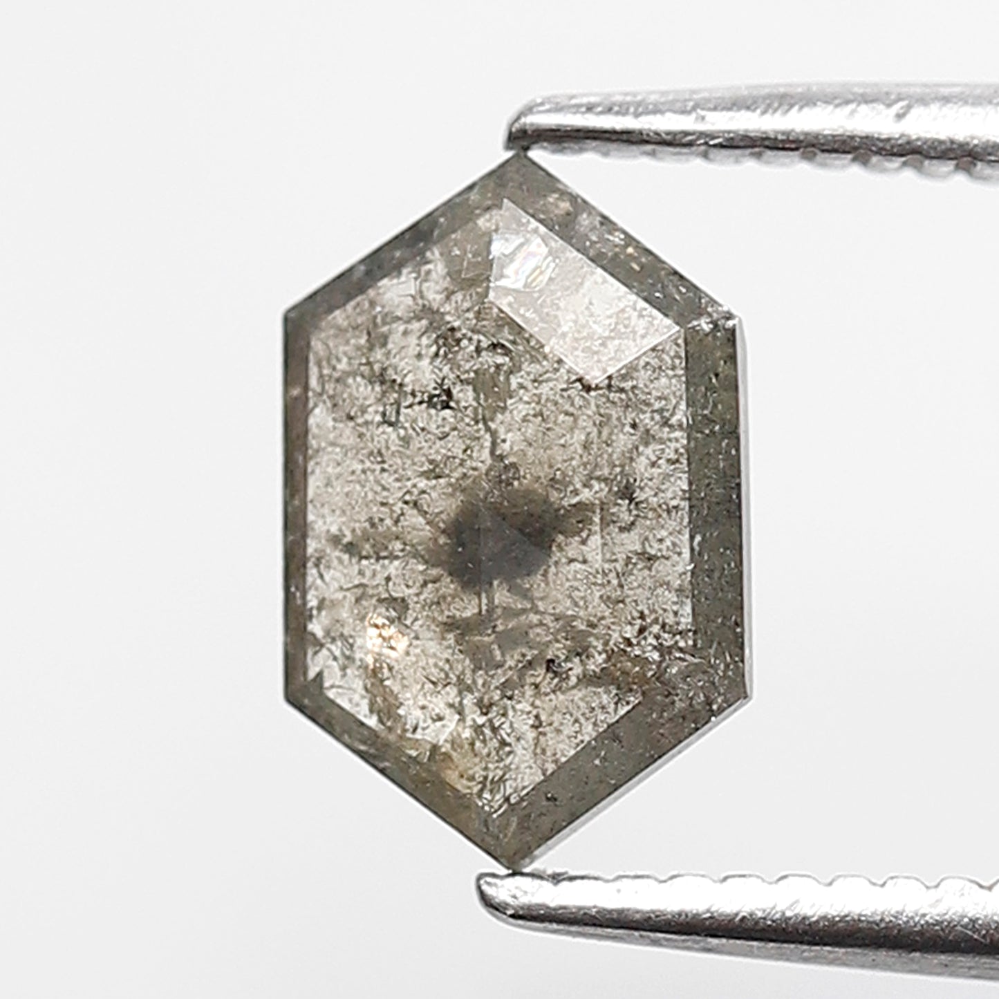 Natural 1.02 CT Hexagon Loose Earth Mined Diamond, 8.50 x 5.70 mm Gray Black Salt and Pepper Diamond