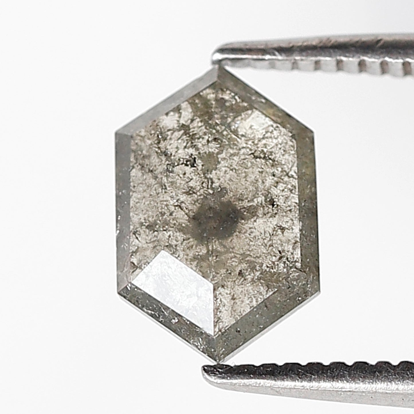 Natural 1.02 CT Hexagon Loose Earth Mined Diamond, 8.50 x 5.70 mm Gray Black Salt and Pepper Diamond
